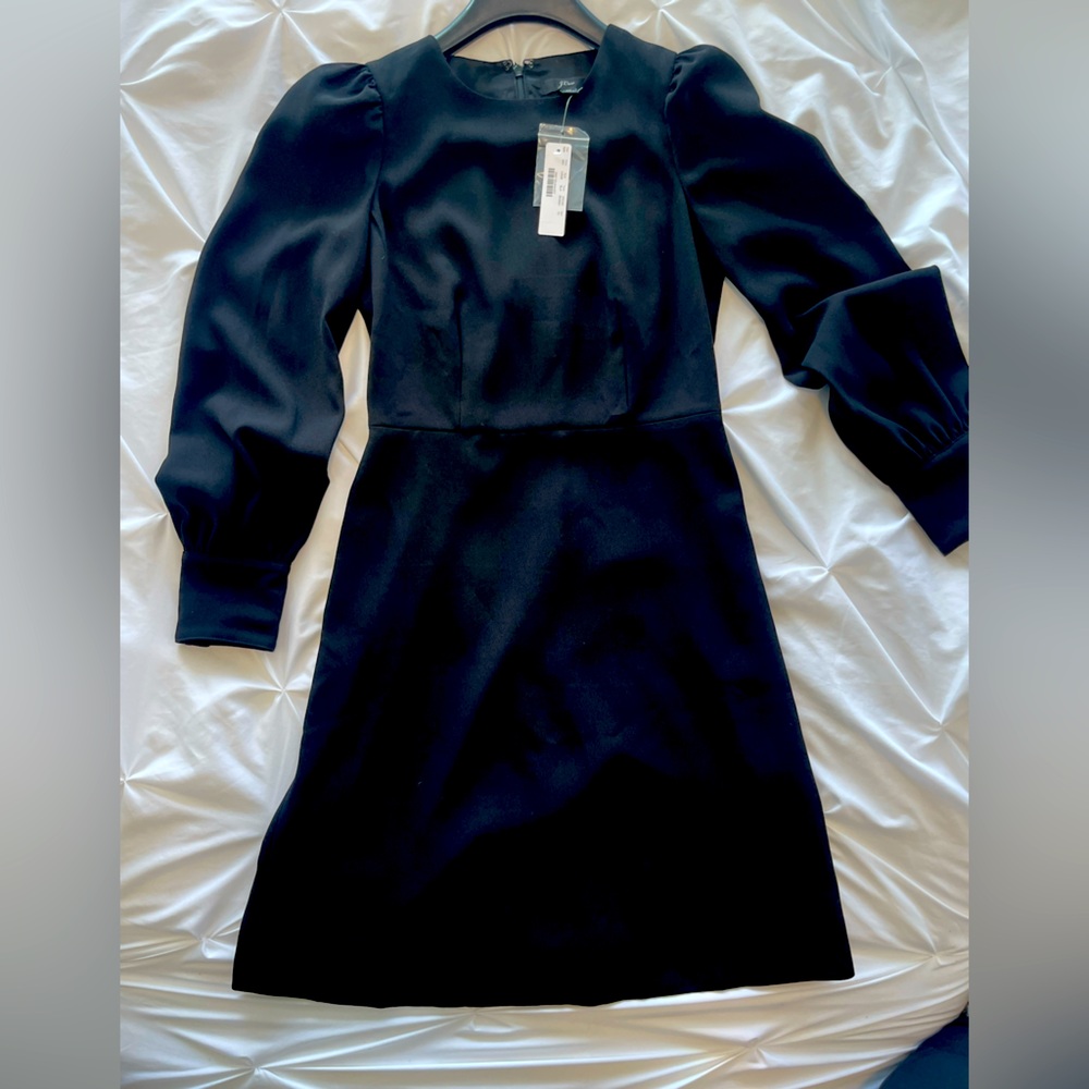 NWT J. Crew work black puffy shoulder, slight A Line  skirt 365 wool dress